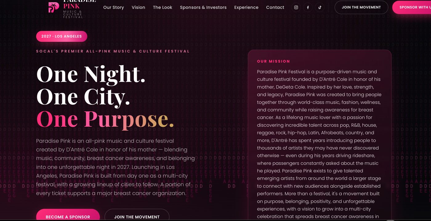Paradise Pink Festival website built by Galaxy Gleam Media