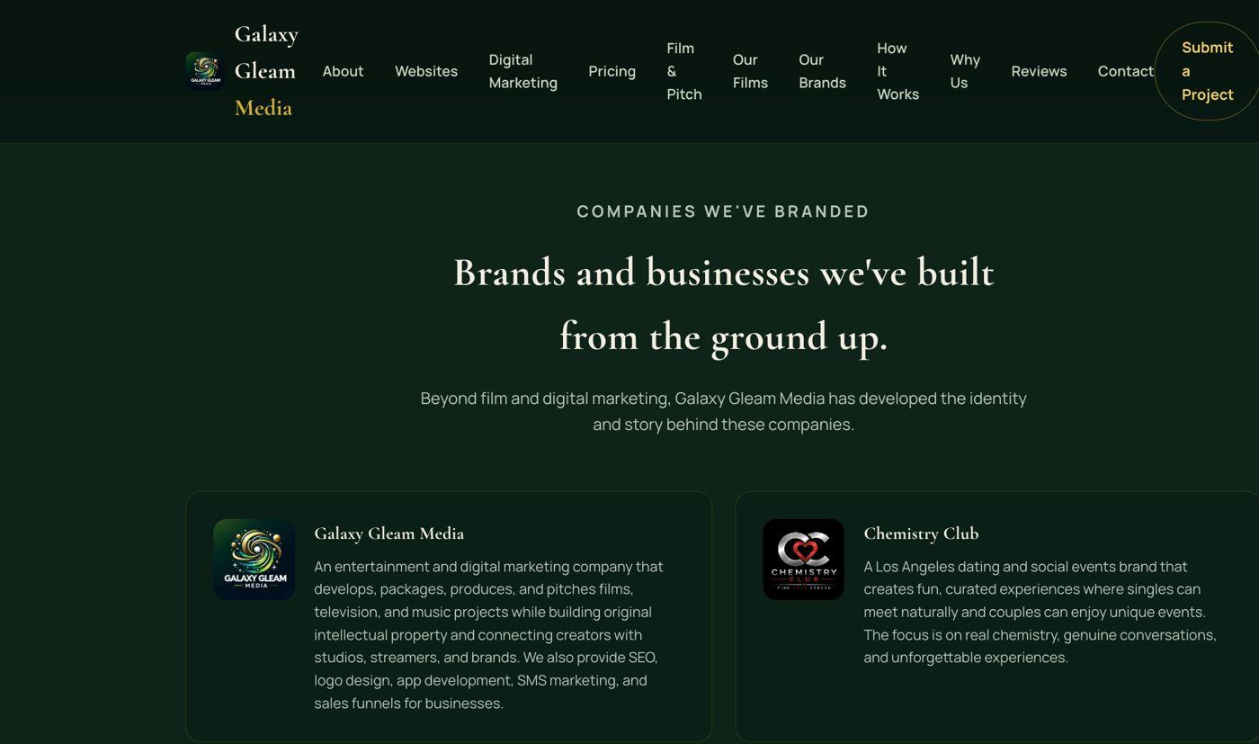 Galaxy Gleam Media brands page