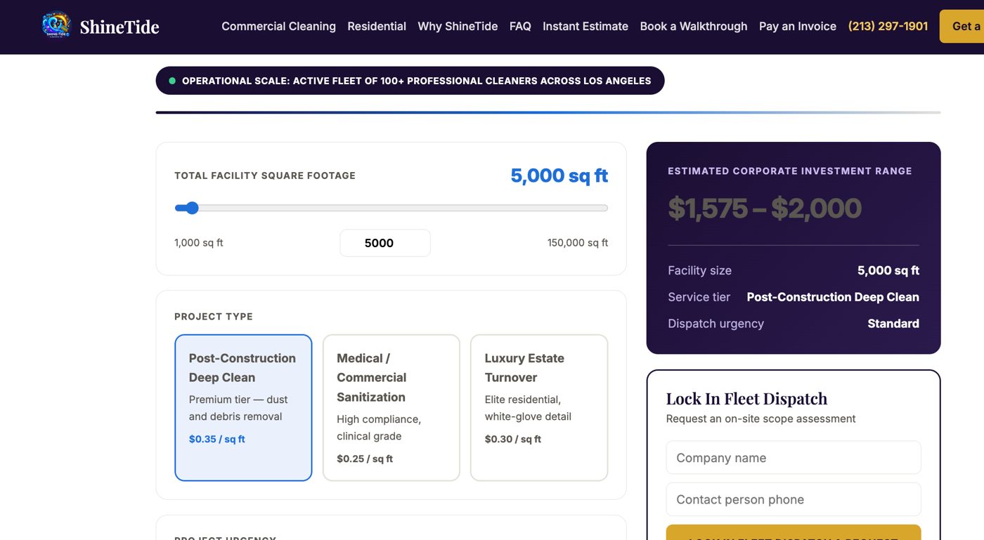 ShineTide Cleaning website built by Galaxy Gleam Media