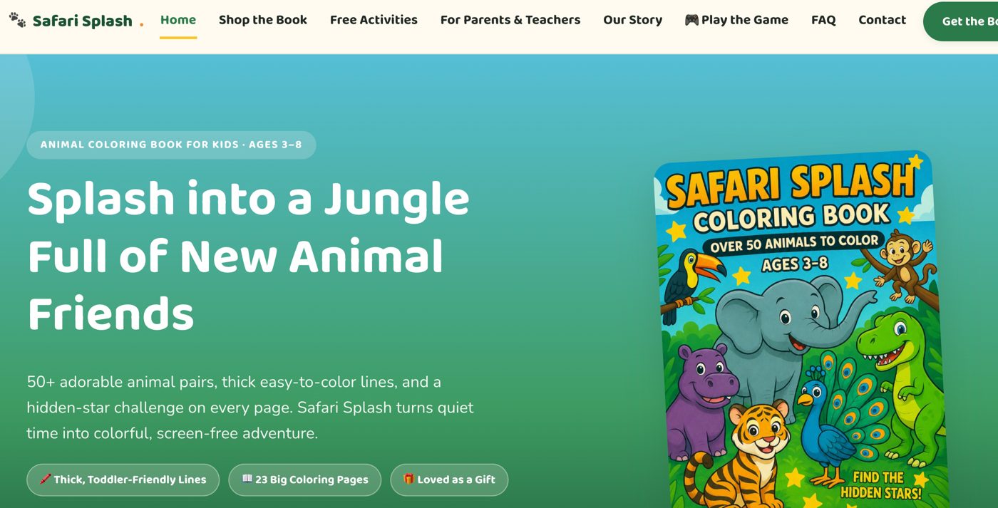 Safari Splash website built by Galaxy Gleam Media