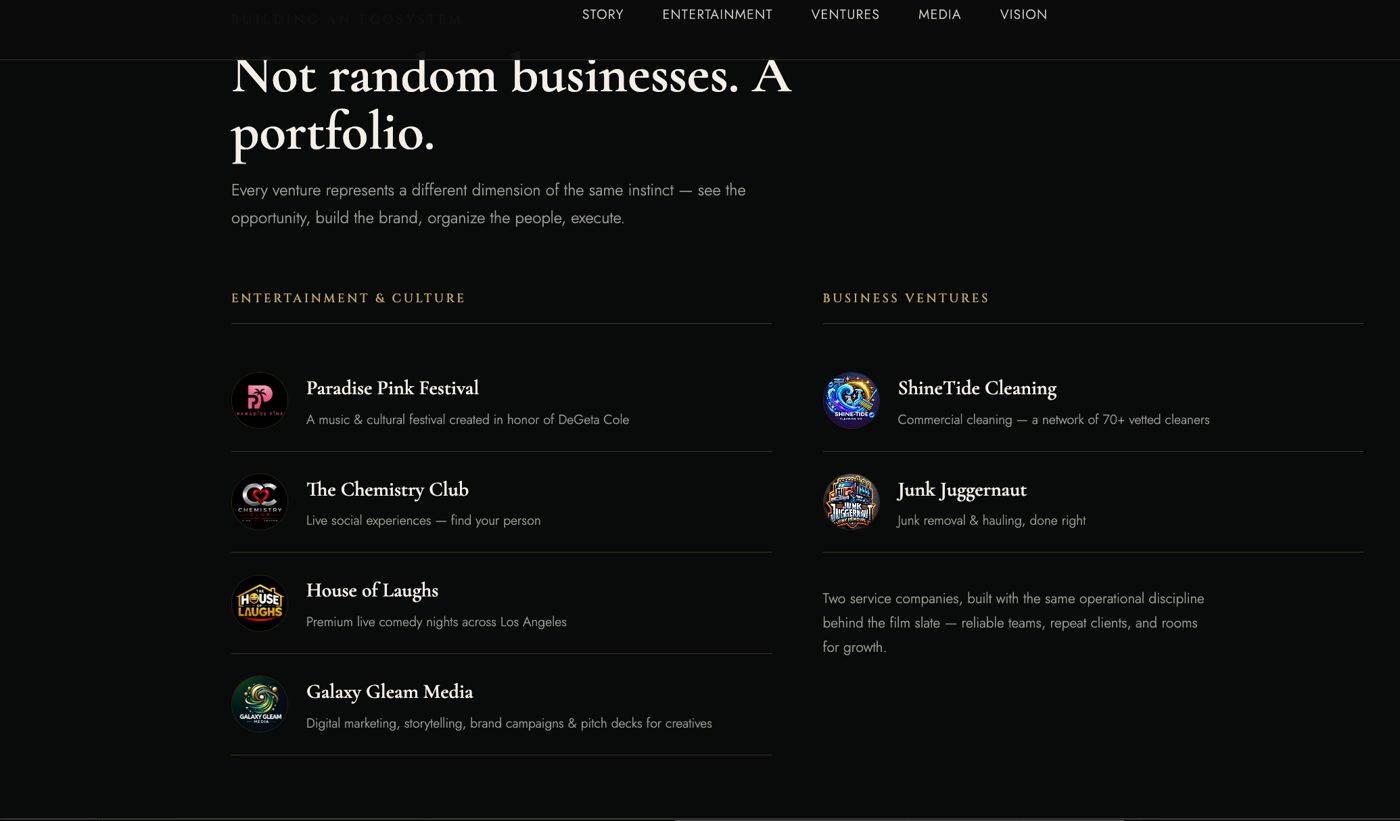 Galaxy Gleam Media portfolio page